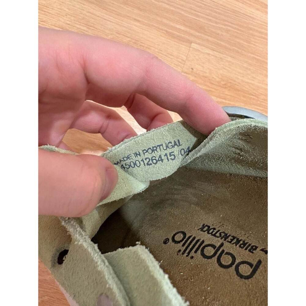Birkenstock Papillio Boston Chunky Platform Suede Clogs in Faded Lime - Picture 3 of 5